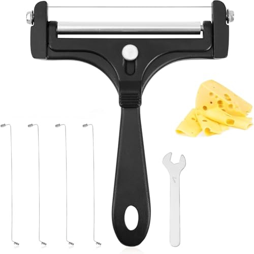 Cheese Slicer Kit, Adjustable Thickness Iron Handheld Cheese Slicer （Black） | with 4 Extra Wires and Wrench Food Cutter for Butter Mozzarella Cheddar
