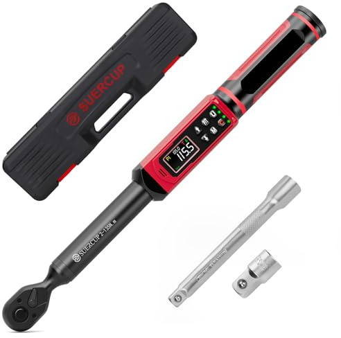 SUERCUP Chiave Dinamometrica Digitale da 3/8, 2-135Nm, ±1% di Precisione Chiave Dinamometrica Elettronica con Vibrazione, Buzzer, Avviso LED e Cinque unità di Misura, per Moto, Riparazione Auto