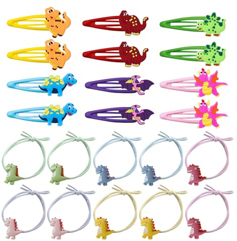 12 Stück Dinosaurier-Haarspangen Und 10 Stück Haarseile, Cartoon-Styling-Clips, Niedliche Haarschmuck, Kinderdekorationsclips, Tägliche Zubehörclips.