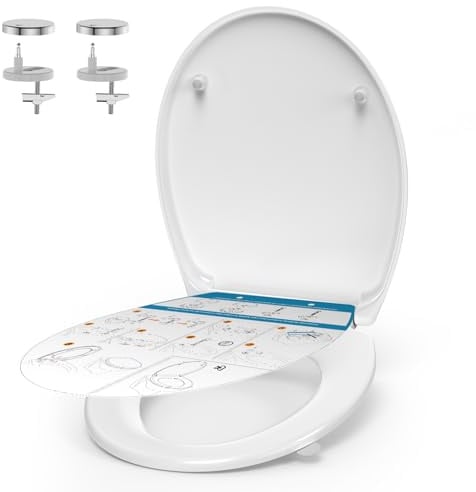 YEAUPE PRO Toilettendeckel mit Absenkautomatik Oval, Klodeckel Weiß, Duroplast | WC Sitz Abnehmbar mit Quick-Release-Funktion | Klobrille, toilettensitz inkl. Installationsschablone, 44,6 × 37,2 cm