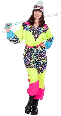WILBERS & WILBERS - 80er Jahre Skianzug Damen | neonfarben, Apres Ski Outfit, Schneeanzug, sportlicher Overall für Karneval