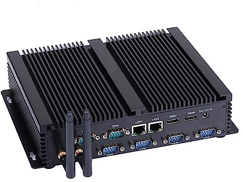 HUNSN Fanless Industrial PC, Mini Computer, I5 4200U 4250U 4258U 4278U 4288U, Windows 11 / Linux Ubuntu, IM04, 2 x HDMI, 2 x LAN, 6 x COM, 4 x USB3.0, 4 x USB2.0, 8G RAM, 512G SSD