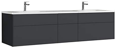StoneArt Badmöbel Set mit Mineralguss Waschbecken und Unterschrank Waschtisch als Einzel- oder Doppelwaschbecken mit Unterschrank ohne Armaturen Venice VE-2000-I dunkelgrau 200cm
