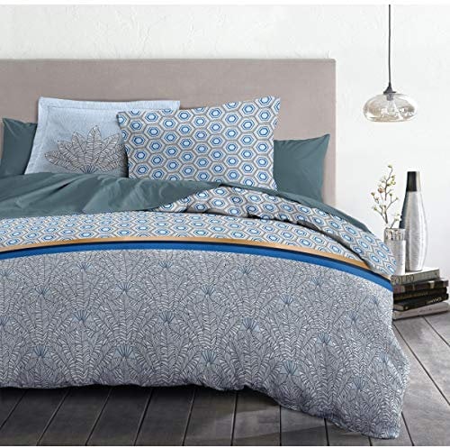 Home Linge Passion | Housse de Couette - 3 Pièces | 100% Coton - 57 Fils | 2 Personnes - 240x260 cm | LOUXOR Bleu