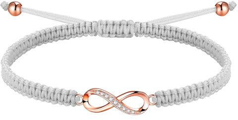 J.Endéar Roségold Infinity Armband Damen Mädchen Silber 925 Unendlichkeitszeichen Schmuck Handgemachtes Kordel Armband Verstellbarer Seil Armband, Grau