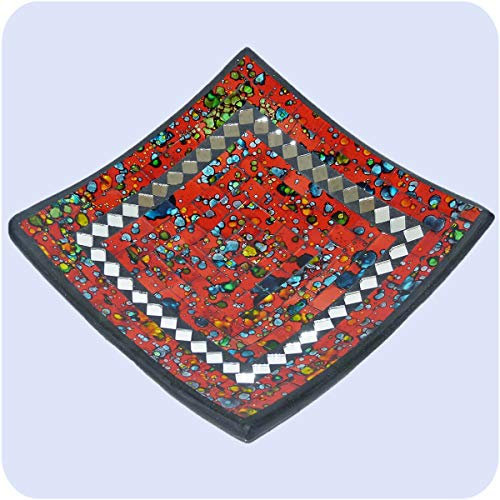 Simandra Mosaikschale Tonschale Glasschale Dekoschale Mosaik Kunsthandwerk Glassteine Deko Quadrat Spiegel mini Farbe Rot