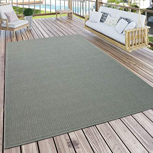 Paco Home Outdoor Teppich wetterfest für Garten, Terrasse & Balkon flachgewebt in Moderner Sisaloptik einfarbig pflegeleicht & UV-beständig Grün, Grösse:240x340 cm