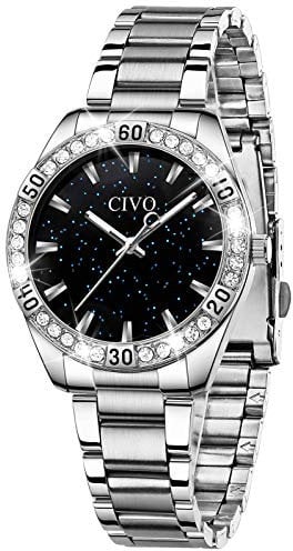 CIVO Damen Uhren Silber Edelstahl Sternenhimmel Designer Analoge Quarz Wasserdicht Elegant Armbanduhr für Damen Mädchen