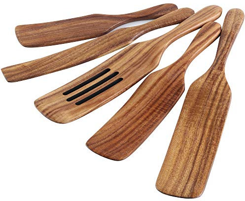NIGILA 5Pcs Wooden Spoons Kit for Cooking Durable Acacia Wood Spurtles Kitchen Tools and Utensils Long Handle for Nonstick Cookware,Salad Strainer and Cake Make,Spurtles Kitchen Tools as Seen on TV