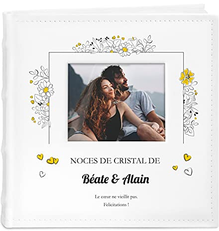 Maverton Album photo à pochettes, Album Photo à personnaliser avec une poche ouvrable sur la couverture, Cadeau pour chaque couple, Livre photo pour le mariage imprimé - cristal
