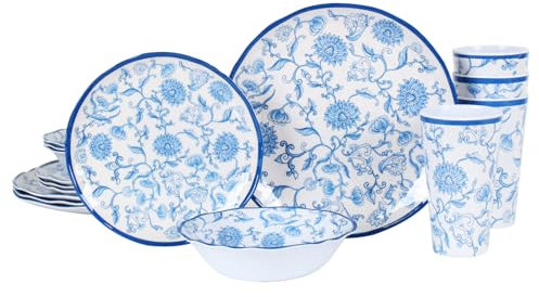 DAPOTO Melamine Dinnerware Set for 4-16 Pcs:Camping Dishes Set with Dinner Plates,Salad Plates,Cups and Bowls.Lightweight and Unbreakable.Indoor and Outdoor Use.