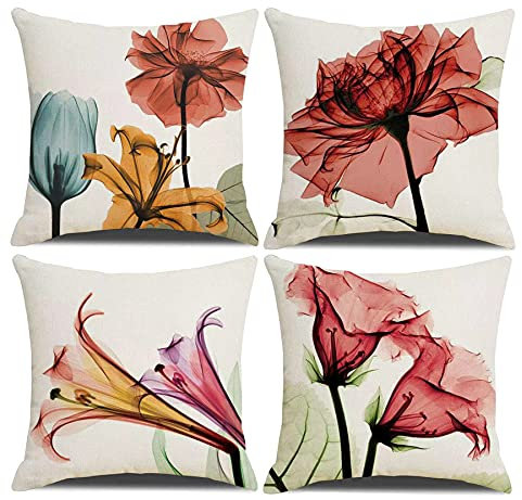 Homefeelzydys Kissenbezüge, Moderne Geometrie dekorative Baumwoll-Leinen-Kissenbezüge mit unsichtbarem Reißverschluss 45 x 45 cm Kissenbezug, 4er-Set für Wohnzimmerstuhl Sofa