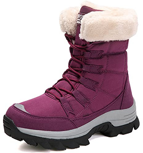 VLOOKST Stivali da Neve Donna Scarpe da Camminata Invernali Impermeabile Antiscivolo Caldo Pelliccia Foderati Passeggiate Stivaletti Sneaker Casual Outdoor Stivali da Escursionismo Viola 37EU