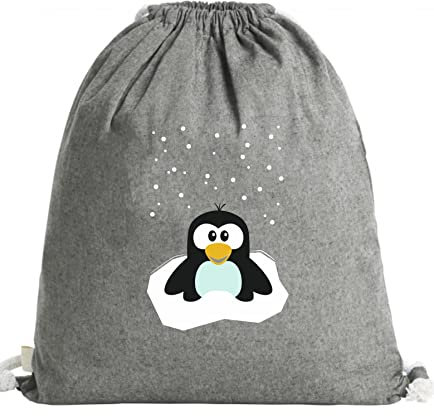 Svanhilde Turnbeutel für Mädchen & Jungen | Stoffbeutel Baumwolle Pinguin | Kinder-Rucksack mit Kordel-Verschluss (Dunkelgrau)