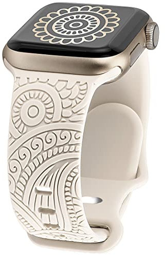 TOYOUTHS Floral Gravierte Armband Kompatibel mit Apple Watch Armband 41/40/38/42mm, Frauen Blume Fancy Cute Design Weich Silikon Sport Solo Loop Armbänder für iWatch 10/9/8/7/6/5/4/3/SE, Polarstern