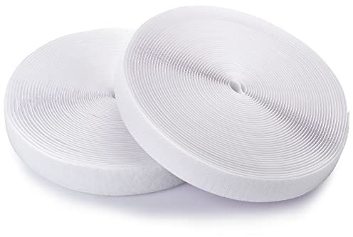 1 Inch x 37 Feet Sew On Hook and Loop Tape, Non-Adhesive Back Heavy Duty Nylon Strips Fabric Fastener, Non-Adhesive Interlocking Tape, Suitalbe for Home School Office, Car and DIY Crafting, White