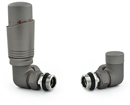 Hot Flow Grey Cascade Corner Modern TRV Thermostatic Radiator Valve (Pair) Includes A Corner TRV Body & One Lock Shield. for Quick & Easy Temperature Control. Perfect for Energy Saving.