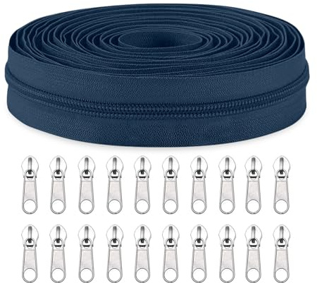Sawoake #3 Nylon Coil Reißverschlüsse Bulk 9 Meter mit 20pcs Reißverschluss Schieber für DIY Nähen Schneider Handwerk Tasche Kleidungsstück Home Textile(Dunkelblau)