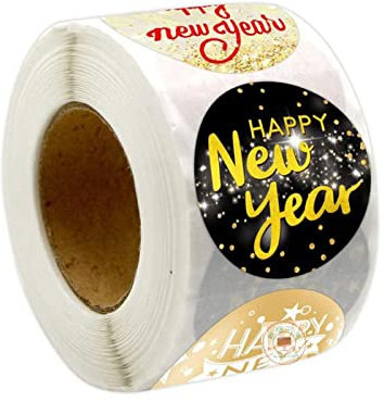 Colcolo 500 Stück Glitzer Happy New Year Aufkleber Happy New Year Party Favors Dekoration Tags 1,5 Zoll / 3,8 cm für Candy Box Notebook Crafts, Stil b