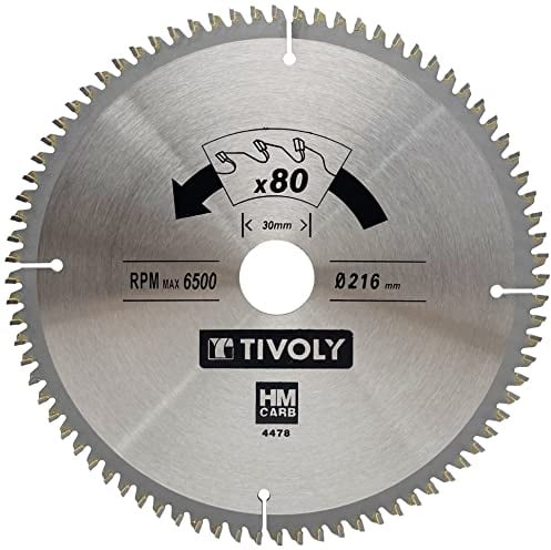 Tivoly XT50514004478 Lame de Scie Circulaire Ø216 x30mm x Z: 80 Dents Carbure, Coupe Finition - Pour Bois dur, stratifié, parquet -Pour scie radiale