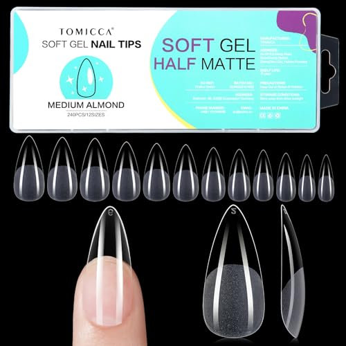 TOMICCA Almond Medium Nageltips-Tips für Gelnägel,Gel Full Cover Nail Tips, Pre-Shaped Halbmatt tips nägel Gelly Nagelspitzen für Acrylnägel-240 Pieces 12 Sizes