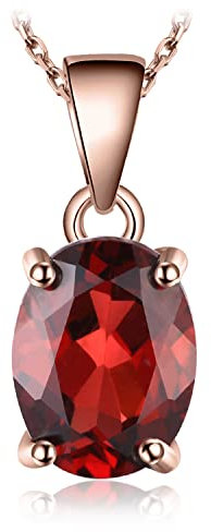 JewelryPalac Oval 2.5ct Echt Granat Birthstone Solitaire Kette Anhänger, Roter Stein Schmuck Set, Halsketten Damen Silber 925 Collier Edelstein Mädchen, Ketten für Frauen Geschenk Rosegold 45CM
