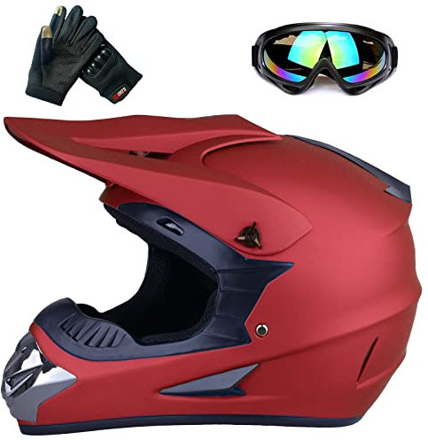 Casque de Motocross pour Les Adolescents, Casque de Vélo pour Les garçons et Les Filles, Casque de Moto personnalisé, Norme ce (Vin Rouge, M)