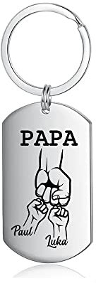 Presentimental Schlüsselanhänger mit Gravur 1 bis 5 Namen- Personalisierter Schlüsselanhänger aus Edelstahl mit eingraviertem Namensschild - Vatertagsgeschenk für Papa Mann #2…