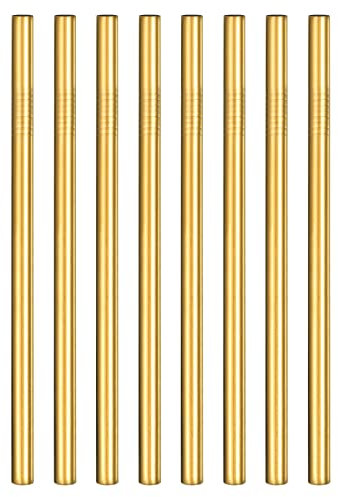 sourcing map Reusable Boba Straws & Milkshake Straws, 8Pcs 8.46 Long x 0.47 Extra Wide Stainless Steel Straws Frozen Drink Straws for Bubble Tea/Tapioca Pearl, Cocktails (Straight, Gold)