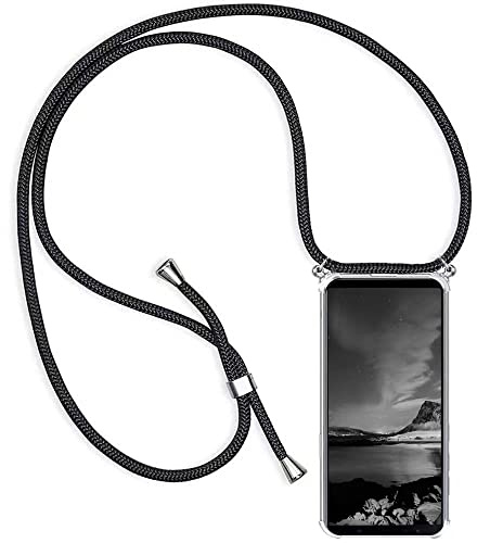 YAMCCCSE Handykette Handyhülle für Samsung Galaxy M31s mit Band - Transparent Handy-Kette Handy Hülle mit Kordel zum Umhängen Handyanhänger Halsband Lanyard Case Cover - Schwarz