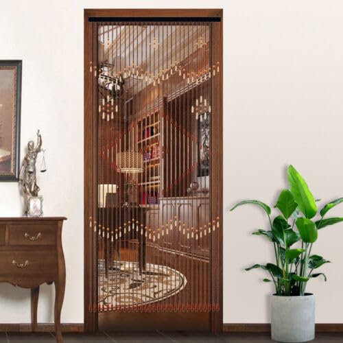 GMSLuu 90 x 208 cm 31 lignes rétro en perles de bois Rideau de porte pour véranda, chambre à coucher, salon, salle de bain