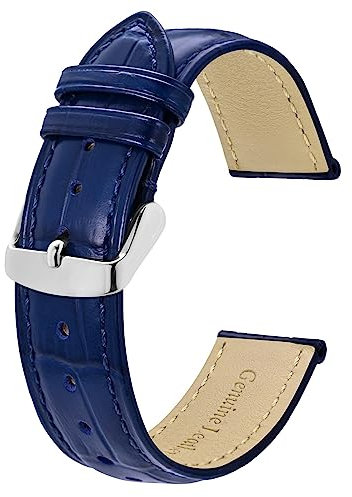 BISONSTRAP Uhrenarmband 22mm, Armband aus Alligator Geprägtem Leder, Blau mit Silberne Schnalle