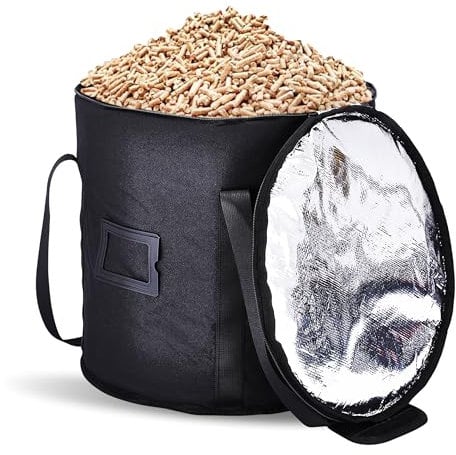 Zorestar | Wood Pellet Storage Containers Bag - Textile Fabric Basket Bin - Weatherproof & Airtight Storage - Easy-to-Carry Handle - Suitable as Charcoal Container - 7.9x11.8 inch (Black)