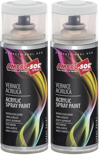 Ambro-Sol - Pintura acrílica en spray, color Gris Claro, RAL 7035, resultado profesional en múltiples superficies, exteriores e interiores, 400 ml, El embalaje puede variar (Paquete de 2)