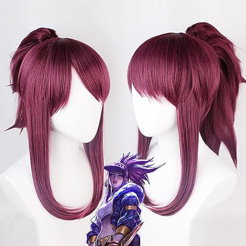 Rcrllya Anime Game Cosplay Perücken Kda Akali Perücke für Halloween Party Requisiten Zubehör mit kostenloser Perücken Kappe