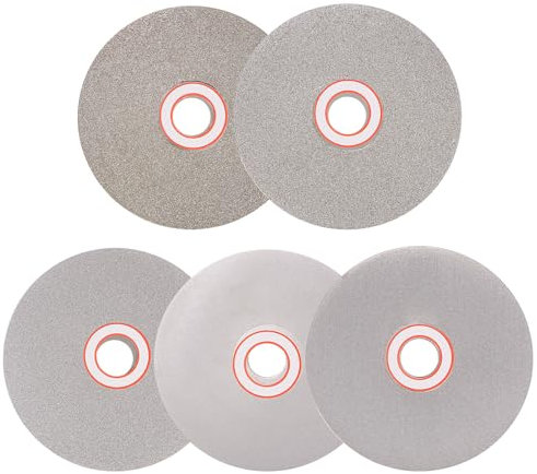 sourcing map Diamond Flat Lap Disc Set 4 x 5/8 Arbor 80/120/240/320/600 Grit Abrasive Wheel Lapping for Grinding Sanding Ceramics, Glass, Stones