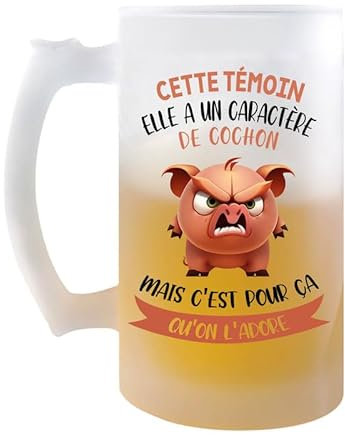 Planetee Chope Cette Témoin Caractère de Cochon | Verre à bière Pinte Couple Mariage EVJF Prénom Saint Valentin Cadeau Famille Anniversaire Noël
