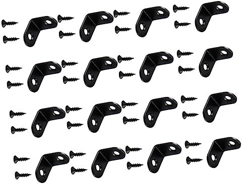 Veemoon 16-Pack Heavy-Duty Stainless Steel L-Shaped Corner Brackets with 32 Screws 90° Right Angle Support for Furniture and Shelves Anti-Rust Black Finish