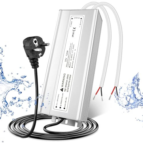 LED Trafo 24V 120W IP67, Outdoor Wasserdicht Transformator mit Stecker, LED Netzteil Treiber 230V auf DC 24 Volt Adapter, LED Driver Außen für LED-Streifen Lampen Strahler Lichtbänder