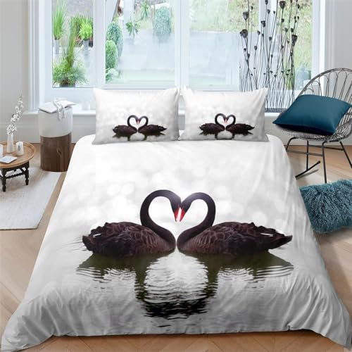 BJCJGGL Bettwäsche 260x240 Schwarzer Schwan Bettwäsche-Set mit Reißverschluss Schließung + 2 Kopfkissenbezug 80x80 cm - Weicher Atmungsaktive Mikrofaser Bettbezug für Erwachsene Kinder