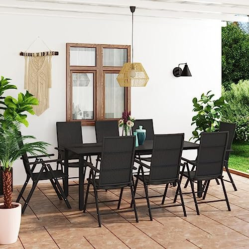 MNISDFL Möbelsets Terrassenmöbel Lounge Gartenmöbel Set 9-TLG. Garten-Essgruppe Schwarz