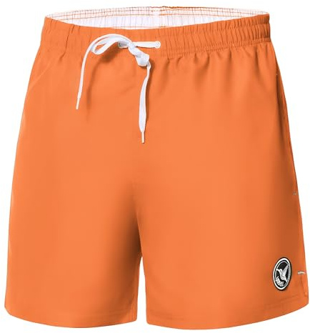 Ladeheid Short de Bain Homme, Maillot de Bain Séchage Rapide avec Doublure en Filet, Poches Fonctionnelles, Taille Élastique avec Cordon, Léger et Confortable LA40-198 (Orange, 5XL)