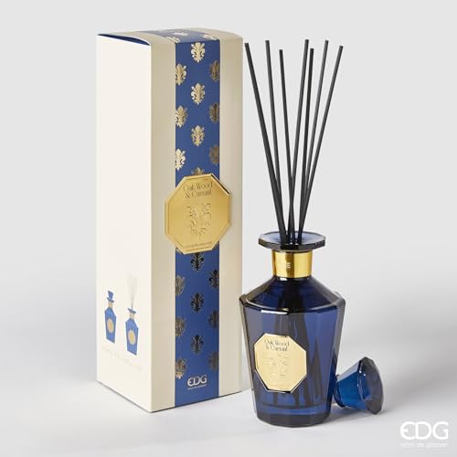 Edg Enzo de Gasperi Home Lufterfrischer mit Stäbchen, „GoldLily“ Glasflasche 500 ml 3 Varianten (1Stk) Oak Wood & Blackcurrant
