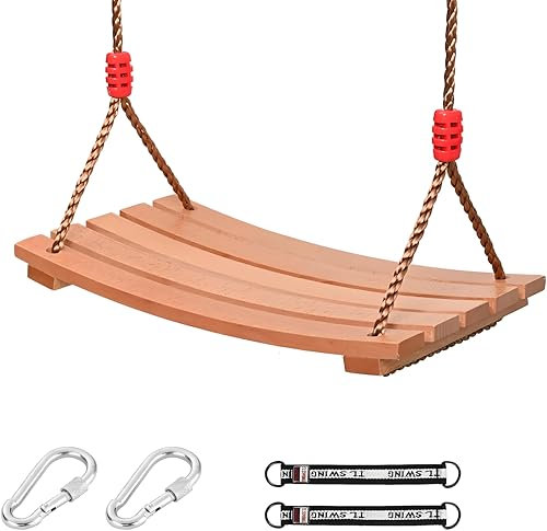 Cabeeskii balancoire Exterieur, balancoire Enfant balancoire Exterieur Bois avec Mousqueton en Acier Inoxydable et Corde de Chanvre, balançoire de Jardin pour Adultes jusqu'à 200 kg