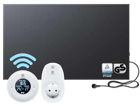 BR Bringer Infrarotheizung 600 Watt - mit Thermostat und Fernbedienung - Infrarot Elektroheizung Energiesparend - 5 Jahre Garantie, TÜV GS - Deutsche Qualitätsmarke (schwarz)