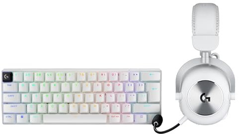 Logitech G PRO X 60 LIGHTSPEED, tastiera gaming wireless, tastiera meccanica 60% ultra compatta TKL per PC (QWERTY US) + PRO X 2 LIGHTSPEED Cuffie gaming wireless - Bianco