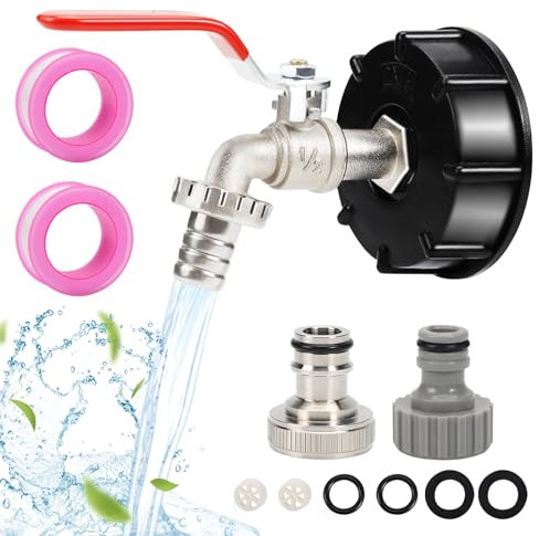 Rubinetto per Cisterna, IBC Container Accessori,IBC Adattatore Rubinetto Giardino,Adattatore per Serbatoio Dell'acqua da 1/2 con Anelli di Tenuta,Raccordo Rubinetto in Lega per IBC Vasca da 1000L