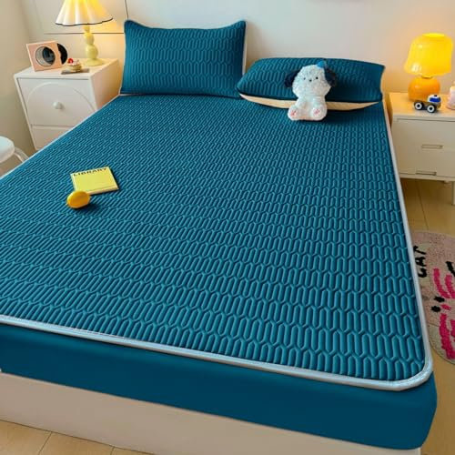 FOREPOTY Bettlaken für Matratzen,Sommer Coole Latex-Bettwäsche, Matratzenschoner Mit Cartoon-Aufdruck Für Kinderzimmer, Bettbezug Für Kinderzimmer,Dunkelblau,90 * 200cm (3 Stück)
