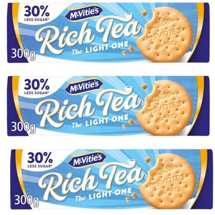 McVities Rich Tea Light Biscuits, 300g x 3 Pack, No Hydrogenated Oil, No Artificial Colours or Flavours, Vegetarian