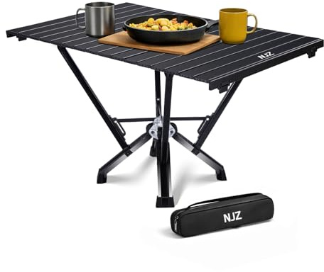 NJZ Klappbarer CampingTisch mit Aluminium-Rollplatte, bis zu 170 kg Tragfähigkeit, Auto-Camping-Tisch mit einfacher Tragetasche für Indoor, Outdoor, Reisen